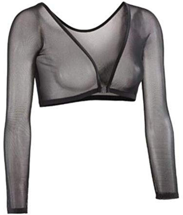 Mallalah Mangas básicas de malla sin cordones para mujer Moldeador de brazos sin costuras, corta chaqueta de malla de ombligo, talla grande, moldeador de brazos size XL (Negro)