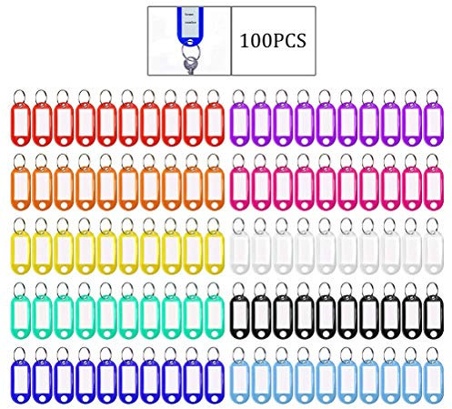 Pengxiaomei 100pcs Key Tags - 10 Colors, Plastic Luggage ID Tags with Ring - Key Rings