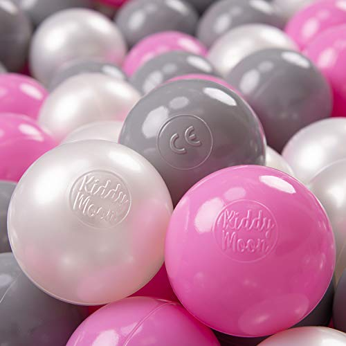 KiddyMoon 200 ∅ 7Cm Kinder Bälle Spielbälle Für Bällebad Baby Plastikbälle Made In EU, Perle/Grau/Rosa