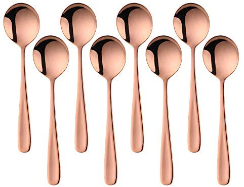 Do Buy Rosa Oro Cucchiaio Acciaio Inox 8pcs, Cucchiai da Zuppa 175mm Lunghi Tondo Cucchiai da Dessert,Cucchiaio Medio Colorati Metallo, Set Cucchiaini