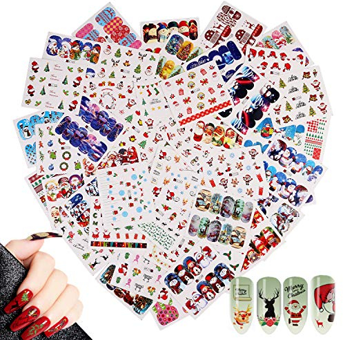 MWOOT 48 Blatt Christmas Nagel Sticker Abziehbilder, Wassertransfer Aufkleber für DIY Nail Art Dekoration