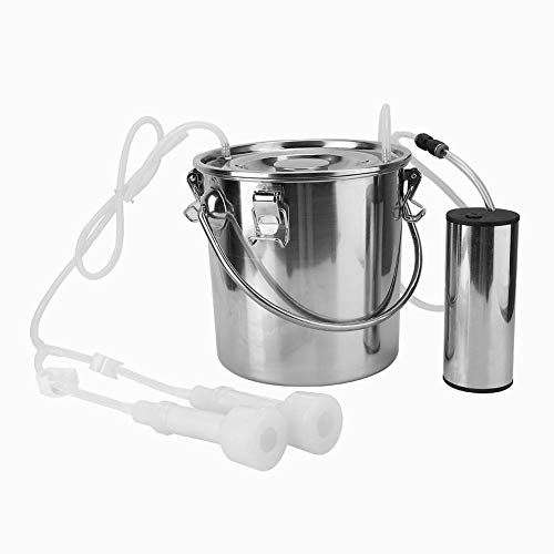 Elektrische Melkmaschine, Edelstahl 5L Tragbare Kuhziege Schaf Eimer Saugimpuls Melker Vakuumpumpe Melker Eimer FassTank Food Grade Schlauch für Schafkühe Ziege(Ziege)