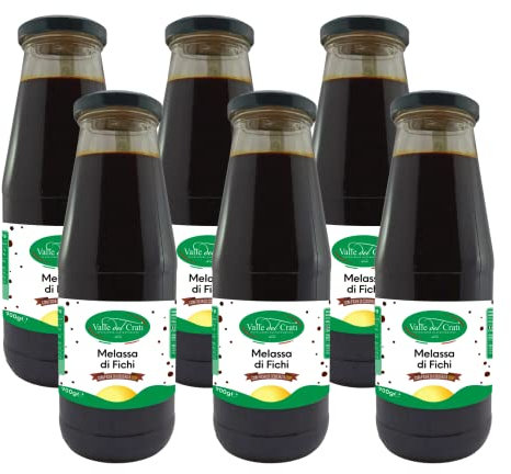 Valle del Crati Melassa di Fichi | con Fichi di Cosenza DOP | Mielata Miele di Fichi Specialità Calabrese | Ideale Per Formaggi O Preparazione Dolci | Miele di Fichi 6 Bottiglie (900 gr. cadauna)