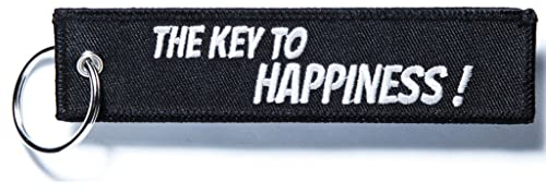 RENEGADE® Motorrad Schlüsselanhänger aus Stoff mit Schlüsselring Bestickt & Kratzfest (130 x 30 mm, schwarz). Ideal für dein Motorrad (THE KEY TO HAPPINESS)