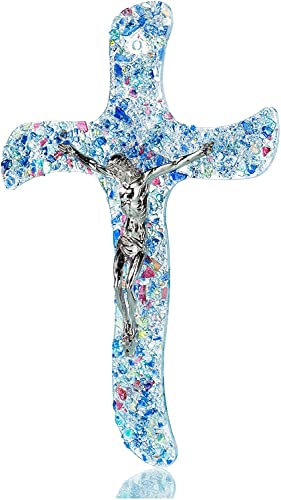 Sospiri Venezia Crocifisso in Vetro di Murano Decorato Croce Religiosa da Parete Oggetti Venezia Idea Regalo Made in Italy (cm 17x26)