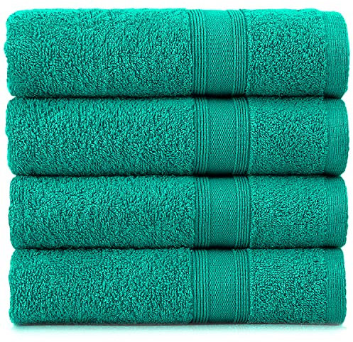 Tuiste Lot de Serviette de Toilette Turquoise, 4X Serviette de Toilette (50x90 cm), Serviette Main Salle de Bain Bleu Canard, Serviette Eponge, Homme et Femme, Serviette Coton, Très Absorbantes
