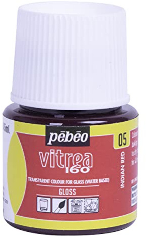 pebeo Vitrea 160 Glass Paint - Water-Based Transparent High-Gloss Color Paints for Glass, Non-Toxic & Heat Safe, 45 ml Bottle, Glossy Indian Red
