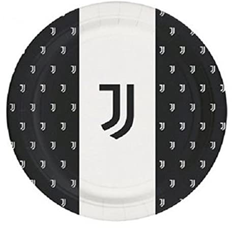 Bigiemme Piatti Juventus, Piatti di Carta Monouso Bianco Nero, Decorazioni da Tavola per Compleanni e Feste Tema Juve, Diametro 23 cm, 8 Pezzi