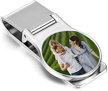 JSDDE Personalisiert Geldklammer mit Fotogravur und Text Gravur Herren Geldscheinklammer Geldclip Geschenk für Vater Papa (Runde)