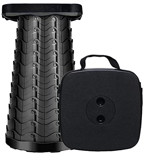 MKBK Telescopic Stool Folding Seat Camping Stool, Collapsible Stool Pop up stool for Fishing, Camping, Portable seat Load Capacity 485 LB (Black)