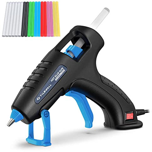 Tilswall Hot Glue Gun Kit, 60W Mini Melt Guns with 18pcs 7mm x 100mm Glue Sticks, Fast Heating Glue Gun for DIY, Art, Crafts, Sealing, Home Repairs, Card, Glass, Office Repair