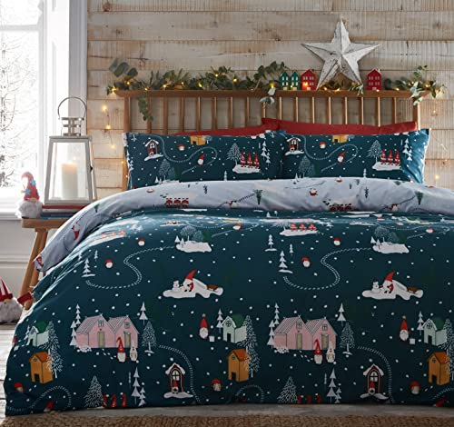 Portfolio Home Christmas Gonks Village Duvet Cover Set Green Double