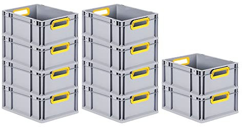 PROREGAL SuperSparSet 10x Eurobox NextGen Color | HxBxT 17x30x40cm | 16 Liter | Griffe gelb offen | Glatter Boden | Eurobehälter, Transportbox, Transportbehälter, Stapelbehälter