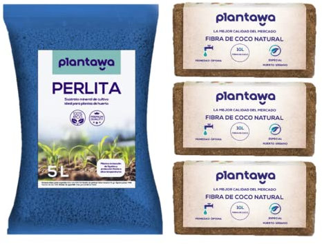 PLANTAWA Sustrato Perlita 5L + Fibra de Coco 30L, Tierra Universal para Plantas, Ideal para Suculentas y Huerto Urbano