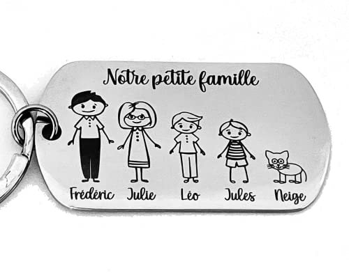 Porte clé personnalisé famille en inox notre petite famille, cadeau de noel, cadeau papa, fête des pères, des mères..
