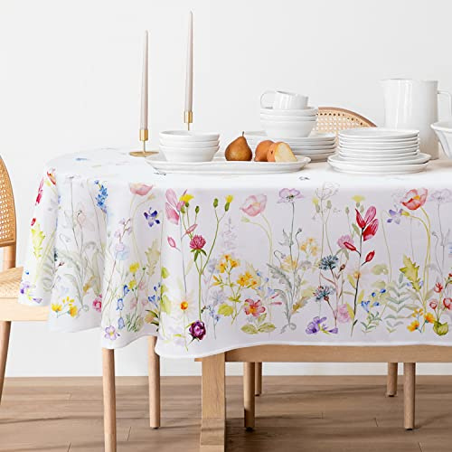 Bnejvif Spring Floral Oval Tablecloth - Waterproof Wrinkle Free Durable Fabric for Spring Summer Tables 60 X 120 Inch
