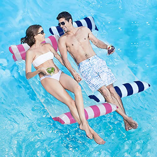 Amaca Galleggiante, Materassino per Piscina 4 in 1, Amaca Mare con Pompa ad Aria, Accessorio per La Piscina per Adulti, Amaca Gonfiabile Piscina Poltrona Galleggiante Piscina (Dunkelblau Rot)