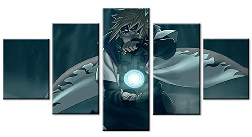 VEYEBZ 5 Stück Leinwandgemälde Wandkunst Hokage Minato Namikaz HD Bild 5 Teiliges Leinwand Drucke 75×40cm Mit Rahmen Modulare Wandmalerei Abstraktes Poster Zimmer Dekoration Geschenk