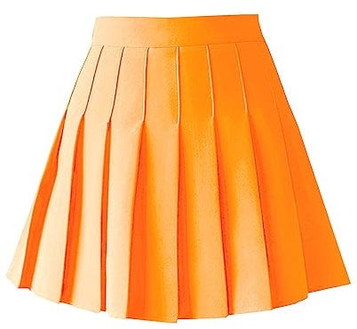 TONCHENGSD Plissierter Minirock für Damen, mit hoher Taille, Skater- und Tennisrock, Fluoreszierendes Orange, XX-Large