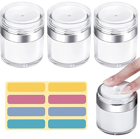 HAOMEEDUO 3 Stk 50ml Creme Pumpspender Leer Airless Pumpspender Lotion-Pumpflasche NachfüLlbare Cosmetic Cream Jar Airless Pump Container Moisturizer Cremespender mit Aufkleber für Reisen Haushalt