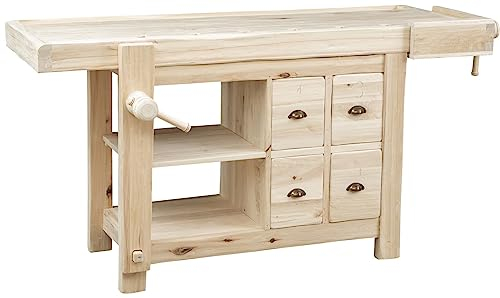 Biscottini Mesa alta de trabajo Made in Italy, Isla cocina encimera madera maciza, mostrador de cocina