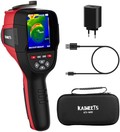 KAIWEETS Termocamera, 256 x 192 Pixel, Frequenza di Aggiornamento 25 Hz, Disponibile Nelle Modalità Infrarossi/Visibile Luce/Doppia Luce, Termocamera da -20℃ a +550℃ con Analisi PC/Registrazione Video