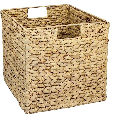 HMF Cesta de almacenamiento trenzada de jacinto de agua de algas marinas, apto para Kallax, 32 x 34,5 x 32 cm