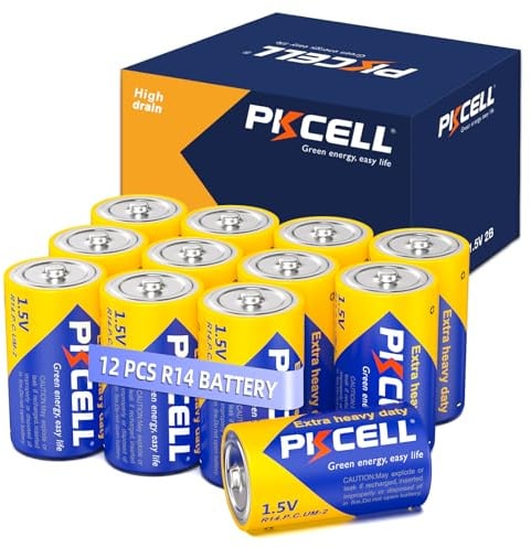 PKCELL 12 Pack C Batteries, R14P 1.5V C Size Carbon Zinc Battery