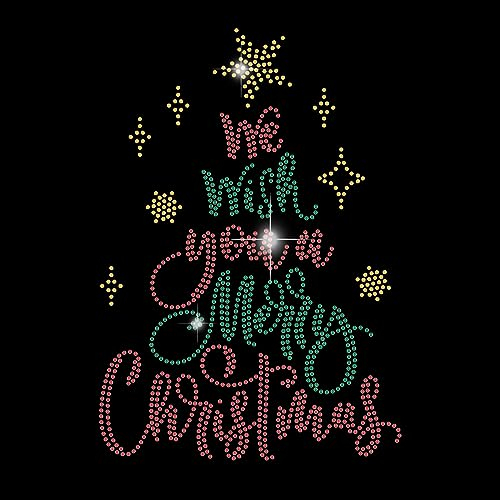 SUPERDANT Weihnachts Kristall Strass Wärmeübertragungsaufkleber „Wir Wünschen Ihnen Frohe Weihnachten“ Sterne Bling Strass Vorlage Weihnachtsfeier Für Kleidung DIY Transfer Aufkleber Zum Aufbügeln