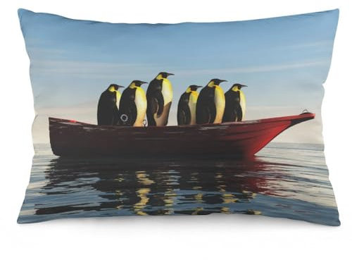 NIBABA Kissenbezüge, 1 Stück, Pinguine auf rotem Boot, Abenteuer, dekorative Kissenbezüge, 40 x 60 cm, weiches Polyester, quadratisch