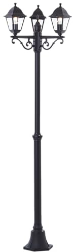 Lightbox klassische Außen Stehlampe - 188 cm Höhe, Ø 57 cm - schwarze Outdoor Kandelaber mit Regenschutz aus Glas - für den Garten - spritzwassergeschützt (IP44) - E27, max. 60 W - aus Metall/Glas