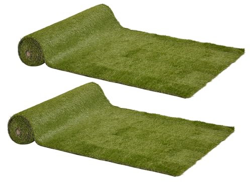 Outsunny Lot de 2 gazons synthétiques artificiels Moquette extérieure dim. 4L x 1l m Herbes Hautes denses 3 cm Vert