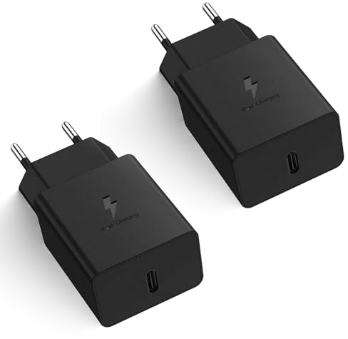 2-Pack Caricabatterie USB C per Samsung Galaxy S23 S22 S21 S20 fe S10 S9 S8 A54 A53 A52 A51 A50 A34 A14 A12 e Serie M, USBC Presa Type C Alimentatore Caricabatterie Carica Adattatore Spinotto Muro