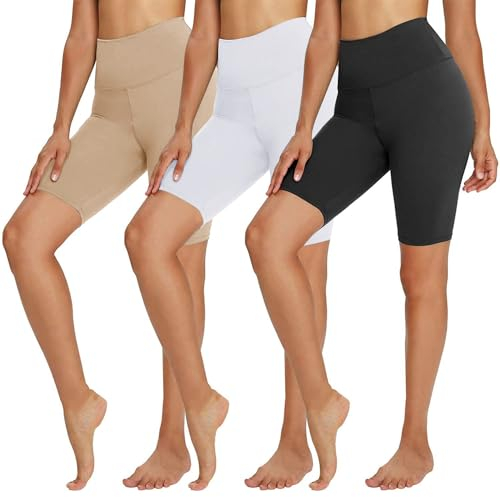 TNNZEET 3er Pack Radlerhose Damen High Waist Shorts Kurze Sporthose Blickdicht Sommer Leggings Unter Kleider für Sport Yoga,Schwarz/Weiß/Beige,XXL