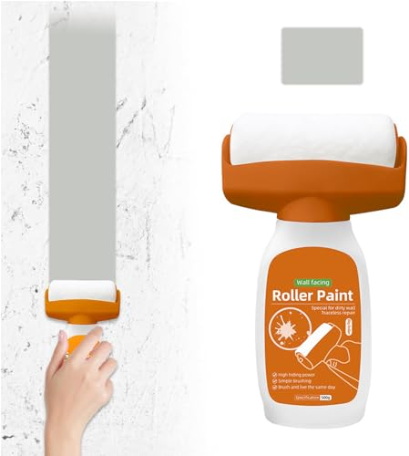 Peinture de retouche pour mur - Brosse à rouleau avec pâte de réparation murale - Peinture murale blanche - Petit rouleau - Réparation murale - Crème - Gris