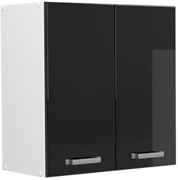 Vicco Hängeschrank R-Line, hängender Küchenschrank, Schwarz Hochglanz/Weiß, 60 cm