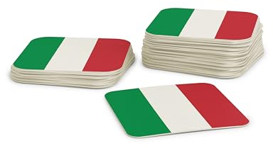 Untersetzer für Gläser I Italien Bierdeckel (50 Stück) aus Pappe eckig (9,3cm x 9,3cm) I EM Tischdeko mit Italienischer Flagge
