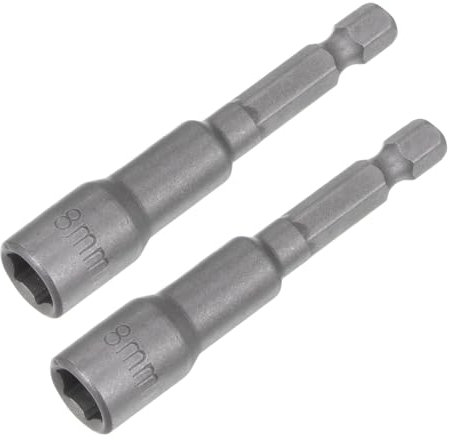 sourcing map 8mm Magnetic Hex Socket 65mm/2.56, 1/4 Hex Shank Magnetic Power Nut Driver Set CR-V Quick-Release Extensions for Impact Drill Nut Setters Socket Wrench Screw, 2 Pcs
