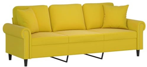vidaXL Sofa 3 Sitzer, Couch mit Zierkissen, Liegesofa für Wohnzimmer, Polstersofa Sessel Relaxsofa Loungesofa Relaxcouch, Gelb Samt