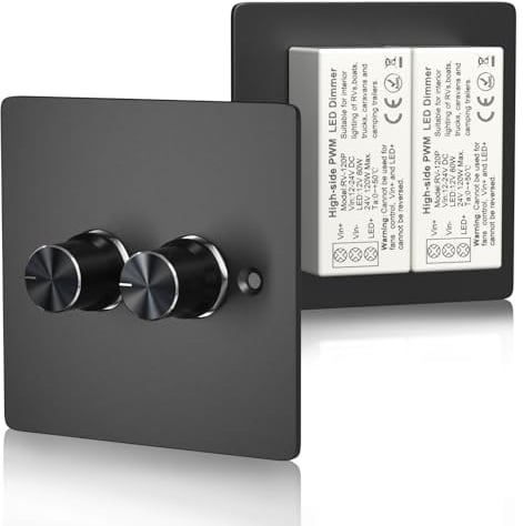 TrustWheel Dimmer LED 12V,Doble Dimmer DC12V-24V,120W 5A PWM RV Interruptor regulador de luz,2Gang Rotativo Interruptor de luz RV para luces LED de 12V /autocaravana/Campervan/Barco/Camión