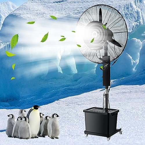 Pealihuy Ventilador industrial de pedestal con nebulización para exteriores, ventilador de pedestal oscilante, ventilador de pulverización, con tanque independiente, tanque de agua de 4 velocidades,