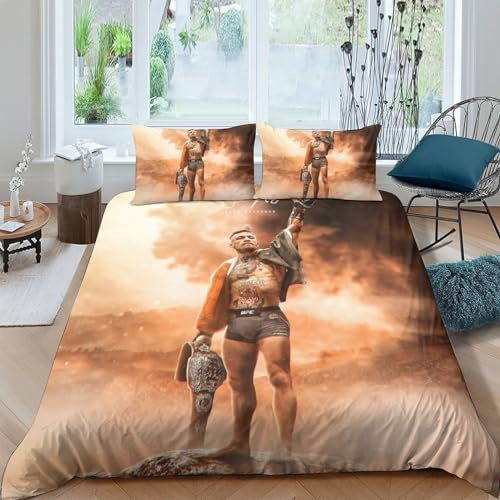 BYTUGI 3D Bettwäsche Set Bettbezug Conor McGregor Bettbezug-Set + Kissenbezug UFC Mikrofaser Steppdeckenbezug Mit Verdecktem Reißveschluss Double（200x200cm）