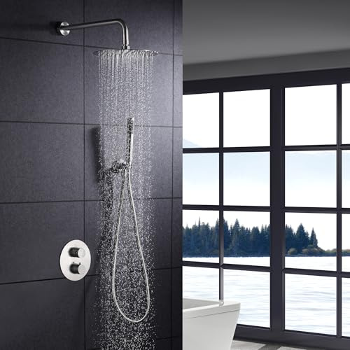 IMEX - Ducha Exterior Pared Acero Inoxidable | Ducha de Jardín Empotrable Exterior para Pared de Acero S.316 | Conjunto Termostático con Agua Fría y Caliente para Piscina con Alcachofa | Serie Moscú