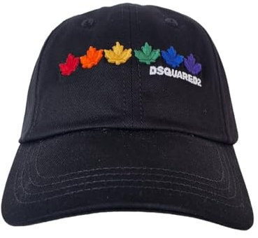 DSQUARED2 Baseballmütze mit Vintage-Visier und Regenbogen-Schriftzug hinten, Schwarz , One size