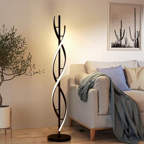 LED Dimmbar Stehlampe,Modern Multi-Color Temperatur Wohnzimmer Stehlampe,153cm Spirale Kreative Standleuchte Gürtel Fernbedienung,30W Standleuchte für Schlafzimmer,Büro,Arbeitszimmer(Schwarz)