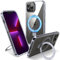 Flyzoo Magnetic Kickstand Case for iPhone 13 Pro, [Compatible with MagSafe & Invisible Ring Stand Holder] [Non-Yellowing & Shockproof] Clear Transparent Hard Silicone Edge Cover, 6.1'', Clear