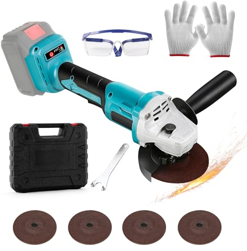 Cordless Angle Grinder, Brushless Angle Grinder Compatible with Makita 18V Battery, 115mm, 3 Speeds, 2-Position Adjustable Auxiliary Handle, for Grinding Cutting Polishing (No Battery and Charger)