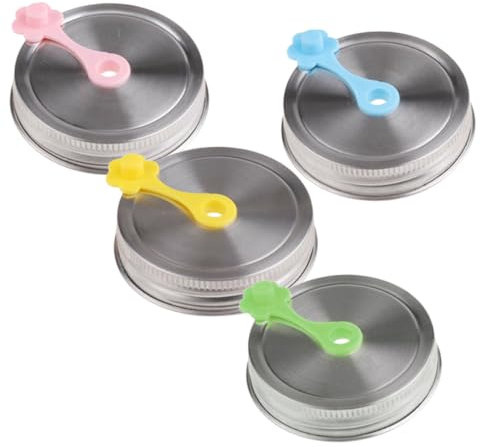 Garneck Jar Lids with Straw Hole 70mm Stainless Steel Straw Lids Leak Proof Covers with Plugs for Mason Jars Reusable 4pcs Set for Beverage Drinking and Storage