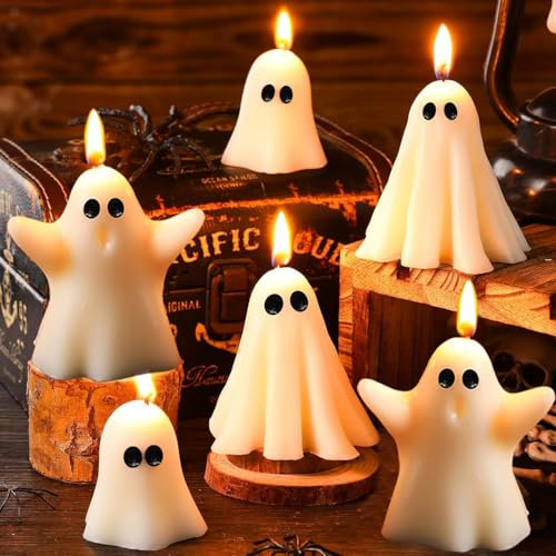 Cerkkapo 6 Stück Halloween Kerze, Halloween Geisterkerzen, Duftkerzen Teelicht, Gruselige Geister-Duftkerzen,Geschenke, Kerzen-Teelichter,Gothic-Raumdekor für Esstisch,Halloween Party, Schlafzimmer