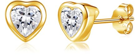 Estrellique 925 Sterling Silver Stud Earrings, Rose Gold Small Stud Earrings with Zirconia, Lady Girl 5mm Heart Stud Earrings, Hypoallergenic Cartilage Sleeping Stud Earrings, Earrings Gifts for Women